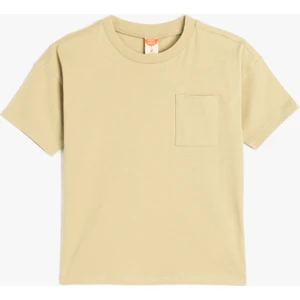 Pamuklu Kısa Kollu Cep Detaylı Bisiklet Yaka Basic Tişört