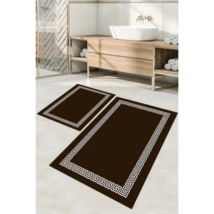 Napoli Home Dijital Baskılı Yıkanabilir Kaymaz Sade Çerçeveli Banyo Paspası Klozet Takımı, Klozet-56-Kahve,