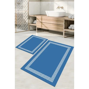 Napoli Home Dijital Baskılı Yıkanabilir Kaymaz Sade Çerçeveli Banyo Paspası Klozet Takımı, Klozet-56-Mavi,