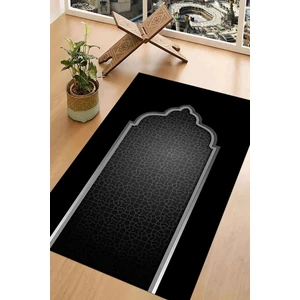 Napoli Home Dijital Baskılı Kaymaz Taban Yıkanabilir Çeyizlik Namazlık Seccade, Seccade-78-Siyah,