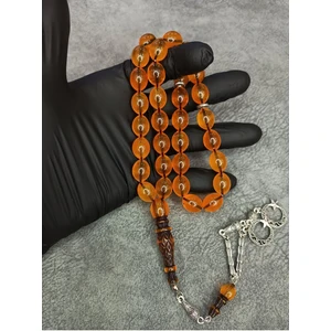 Mos Tesbih Büyük Boy Imamesi Işlemeli Üst Düzey Toz Kehribar Tesbih