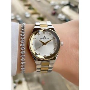 Daniel Klein Kristal Camlı Gold Gümüş Kadın Kol Saati ve Bileklik