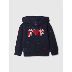 Kız Bebek Lacivert Gap Logo Relaxed Kalp Desenli Fermuarlı Fleece Sweatshirt