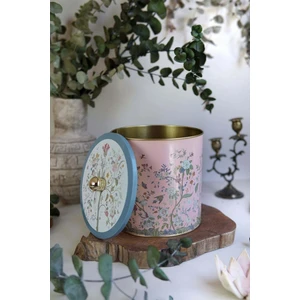 Hesaplı Kasa Flora Desenli Yuvarlak Metal Saklama Kabı, 17,5 x 18 Cm, 4,1 Lt
