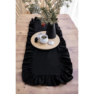 Abide Hanım Rufle I Fırfırlı Siyah Runner Naturel Dertsiz 40 x 110  cm