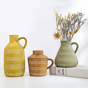 3' Lü Iskandinav Bohem El Boyaması Kulplu Seramik Vazo