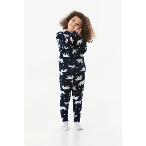 Kutup Ayısı Desenli Bisiklet Yaka Polar Kız Çocuk Pijama Takımı