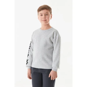 Kolu Be Strong Yazı Baskılı Bisiklet Yaka Erkek Çocuk Sweatshirt