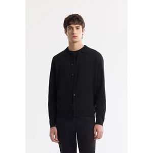 Avva Erkek Siyah Polo Yaka Düğmeli Rayon Triko Regular Fit Hırka A51Y5008