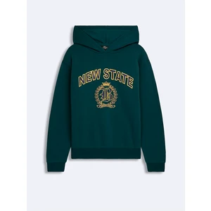 Baskılı Kapüşonlu Fermuarsız Regular Fit Yeşil SweatShirt