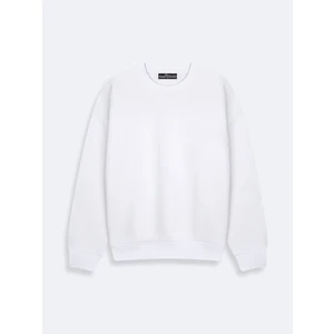Düz Kapüşonlu Fermuarsız Regular Fit Beyaz SweatShirt