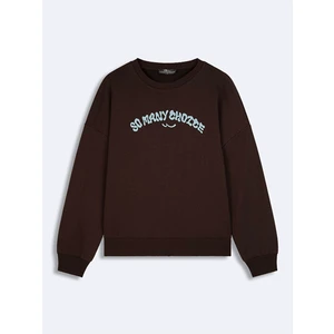 Slogaı Sıfır Yaka Uzun Kollu Oversıze Fit Kahve Rengi SweatShirt