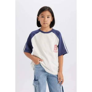 Kız Çocuk Oversize Geniş Kalıp Bisiklet Yaka Kısa Kollu Tişört D8539A825SM