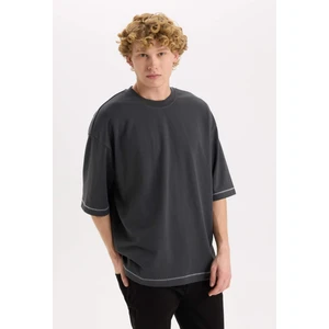 Loose Fit Bisiklet Yaka Kısa Kollu Ağır Kumaş Tişört C0147AX25SP