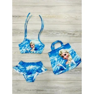 Kız Çocuk 3 Parça  Fırfırlı Bikini Takım Üstü Baskılı Kız Çocuk Mayo Bikini 0128
