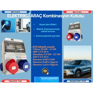 St-Şarj-T Trifaze Elektrikli Araç Kombinasyon Kutusu;  TOGG T10X,TESLA BLUE ve BYD Adaptöre Uyumlu
