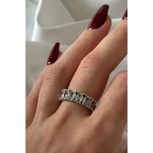 Exclusive Seri Ayarlanabilir Kararmaz Kenarları Burgu Model Oval Sıra Taş Kadın Çelik Yüzük