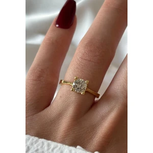 Premium Seri Klasik Yuvarlak Taşlı Tek Taş Tasarım Ayarlanabilir Kadın Çelik Yüzük