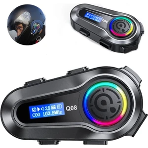 Always Teknoloji Q08 5.3 Uyumlu Motosiklet Kask Kulaklık Intercom Işıklı Motorsiklet Interkom