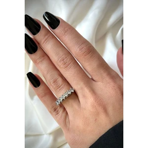 Yeni Sezon 7 Taş Sıra Zirkon Taşlı Tasarım Model Ayarlanabilir Kadın Çelik Yüzük