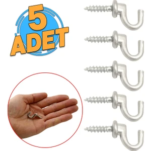 Çengelli Duvar Dolap Çekmece Kapı Metal Anahtar Askı Anahtarlık Askısı Vidalı (5 Adet)