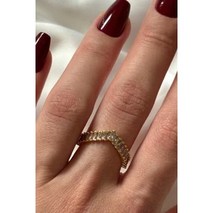 Yeni Sezon V Model Baget Zirkon Taşlı Ayarlanabilir Kadın Çelik Yüzük