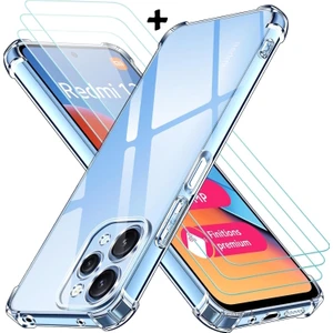 M.tk moveteck Xiaomi Redmi 12 Kılıf Köşe Korumalı Darbeye Dayanıklı Antişok Şeffaf Silikon + 9h Ekran Koruyucu Cam 2in1 Set