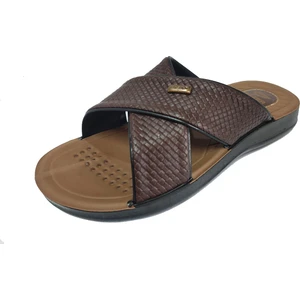 12598-25 Deri Anatomik Çapraz Erkek Terlik