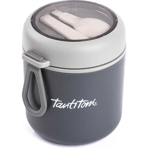 Paslanmaz Çelik Yuvarlak Kaşıklı Yemek Taşıma Kabı 530ML Gri