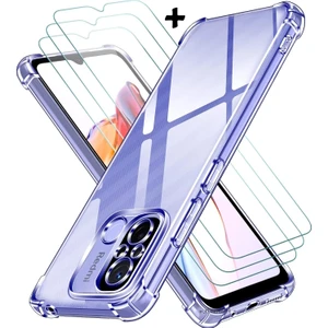 M.tk moveteck Xiaomi Redmi 12C Kılıf Köşe Korumalı Darbeye Dayanıklı Antişok Şeffaf Silikon +9h Ekran Koruyucu Cam