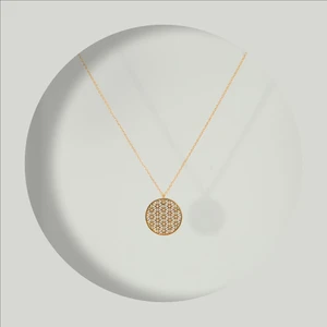 Four Solos Çelik Kadın Kolye, Yaşam Çiçeği Model Taş Detaylı, Gold Renk, NO:159