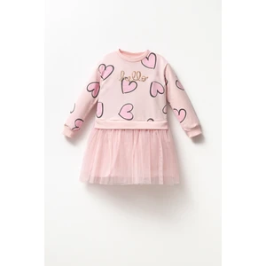 Pamuk Mevsimlik Uzun Kollu Günlük Kız Çocuk Tüllü Elbise 4-7 Yaş