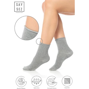 Bambu Kadın Lastiksiz Gri Melanj Soket Dikişsiz Premium Çorap / Iz Bırakmaz / Sıkmayan Çorap