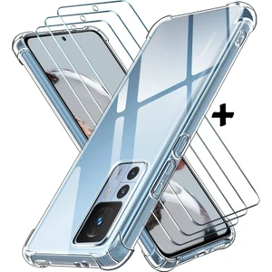M.tk moveteck Xiaomi Mi 12T - Mi 12T Pro Uyumlu Kılıf Köşe Korumalı Darbeye Dayanıklı Antişok Şeffaf Silikon + 9h Ekran Koruyucu  Cam 2in1 Set