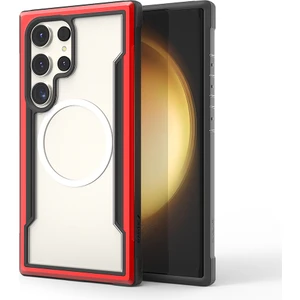 Galaxy S24 Ultra Kılıf Magsafe Uyumlu Airbagli Raptic Shield Serisi Şeffaf Kapak Kırmızı