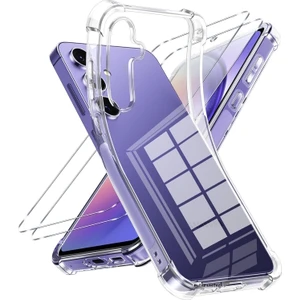 M.tk moveteck Samsung Galaxy A34 Kılıf Köşe Korumalı Darbeye Dayanıklı Antişok Şeffaf Silikon Kapak + 9h Ekran Koruyucu Cam 2in1 Set
