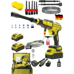 Germany Steel 30AH Yüksek Basınç 100 Bar Çift Akülü Şarjlı Oto Araç Yıkama Bahçe Yıkama Tabancası ve Fırça Sünger