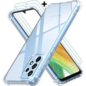 M.tk moveteck Samsung Galaxy A53 Kılıf Köşe Korumalı Darbeye Dayanıklı Antişok Şeffaf Silikon Kapak + 9h Ekran Koruyucu Cam 2in1 Set