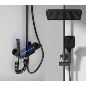 Rena Design Siyah Dijital Ekran  Piyano Fonksiyonel Akıllı Duş Sistem Banyo Batarya Robot Yağmurlam Ambiyans LED