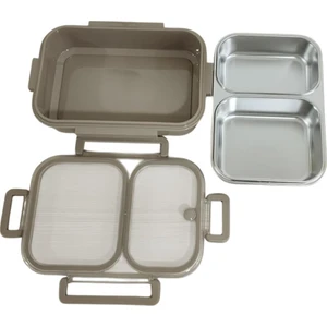 Bento Dikdörtgen 2 Bölmeli Lunch Box Yemek Taşıma Kabı Vizon 1000 ml