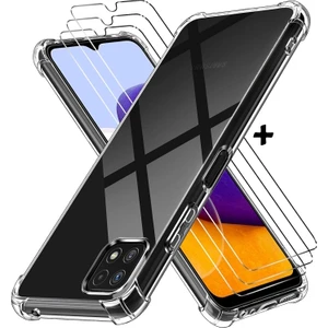 M.tk moveteck Samsung Galaxy A22 - M22 - M32 Uyumlu Kılıf Köşe Korumalı Darbeye Dayanıklı Antişok Şeffaf Silikon Kapak + 9h Ekran Koruyucu Cam 2in1 Set