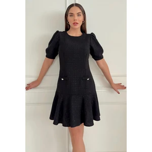 Tüvit Kumaş Midi Boy Sıfır Yaka Cep Detaylı Kadın Elbise 029