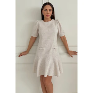 Tüvit Kumaş Midi Boy Sıfır Yaka Cep Detaylı Kadın Elbise 029