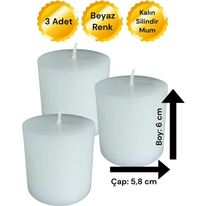 Vera Hediyelik Eşya 3'lü Silindir Kalın Mum Çapı: 5,8  cm  Boyu: 6  cm  3301000000874