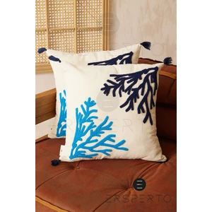 Marin Serisi Mercan Punch Panç Desen Nakışlı Kırlent Kılıfı 1 Adet 43 x 43 cm