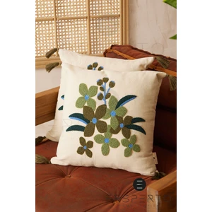 Çiçek Püsküllü Keten Dekoratif Kırlent Kılıfı Yastık Kılıfı 1 Adet 43 x 43 cm
