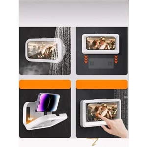 Beyaz Renk Su Geçirmez Telefon Tutucu Banyo Mutfak Duvara Monte Dokunmatik Ekran Telefon Kılıfı
