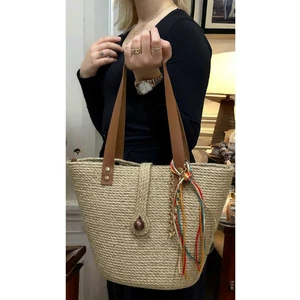 Hediyenin Elli Tonu Hasır Kol Çantası Omuz Çantası Özel Tasarım Çanta Kadın Çantası Jüte Çanta
