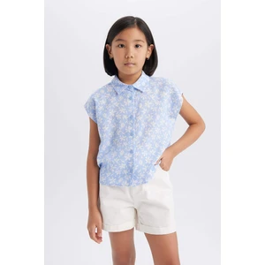 Kız Çocuk Crop Pamuklu Çiçekli Kısa Kollu Gömlek D7645A825SM