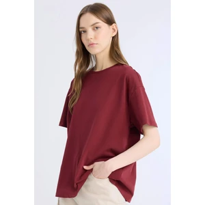 Oversize Geniş Kalıp Bisiklet Yaka Basic Düz Kalın Kumaş Kısa Kollu Tişört E4935AX25SP